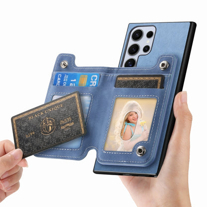 For Samsung Galaxy S25 Ultra 5G Retro MagSafe Zipper Wallet Card Bag Back Phone Case(Blue) by buy2fix