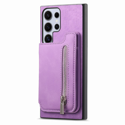 For Samsung Galaxy S25 Ultra 5G Retro MagSafe Zipper Wallet Card Bag Back Phone Case(Purple) by buy2fix