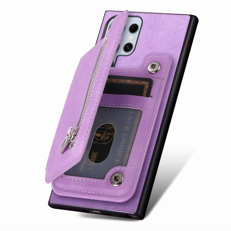 For Samsung Galaxy S25 Ultra 5G Retro MagSafe Zipper Wallet Card Bag Back Phone Case(Purple) by buy2fix