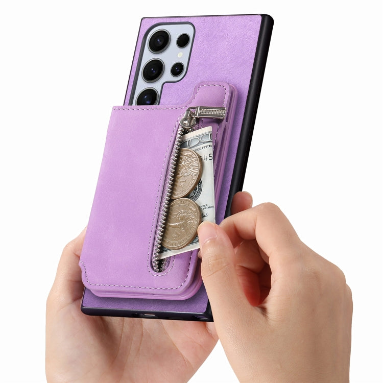 For Samsung Galaxy S25 Ultra 5G Retro MagSafe Zipper Wallet Card Bag Back Phone Case(Purple) by buy2fix
