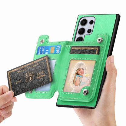 For Samsung Galaxy S25 Ultra 5G Retro MagSafe Zipper Wallet Card Bag Back Phone Case(Green) by buy2fix