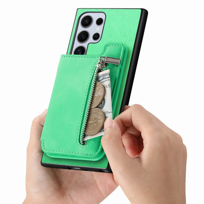 For Samsung Galaxy S25 Ultra 5G Retro MagSafe Zipper Wallet Card Bag Back Phone Case(Green) by buy2fix