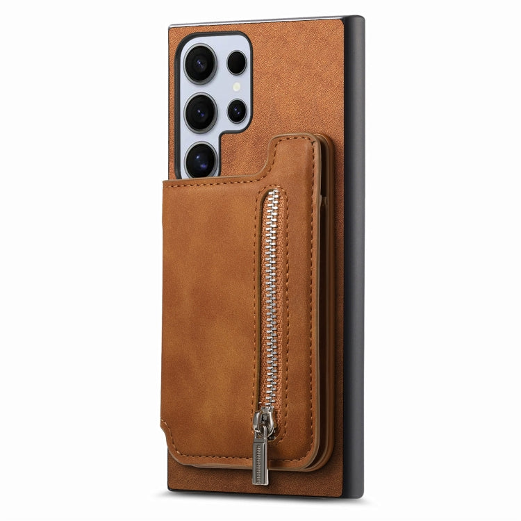 For Samsung Galaxy S25 Ultra 5G Retro MagSafe Zipper Wallet Card Bag Back Phone Case(Brown) by buy2fix