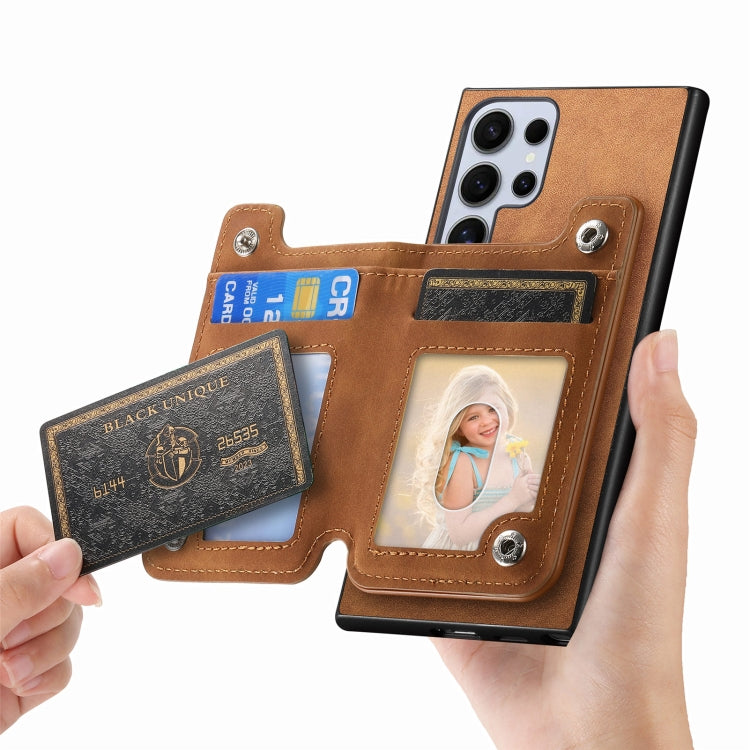 For Samsung Galaxy S25 Ultra 5G Retro MagSafe Zipper Wallet Card Bag Back Phone Case(Brown) by buy2fix