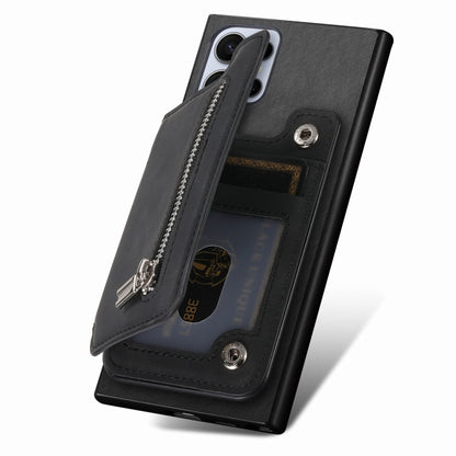 For Samsung Galaxy S25 Ultra 5G Retro MagSafe Zipper Wallet Card Bag Back Phone Case(Black) by buy2fix
