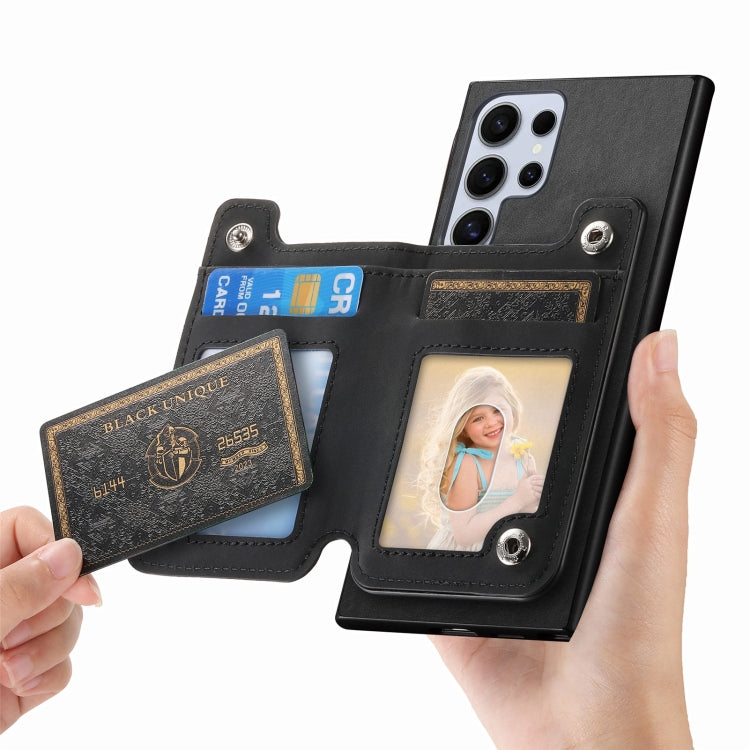 For Samsung Galaxy S25 Ultra 5G Retro MagSafe Zipper Wallet Card Bag Back Phone Case(Black) by buy2fix