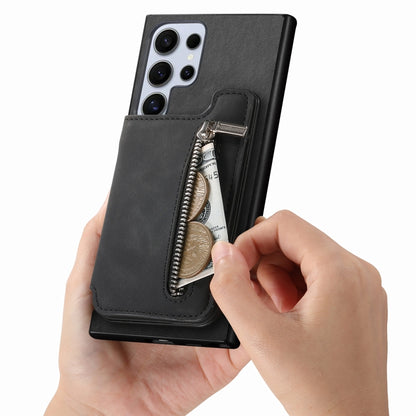 For Samsung Galaxy S25 Ultra 5G Retro MagSafe Zipper Wallet Card Bag Back Phone Case(Black) by buy2fix