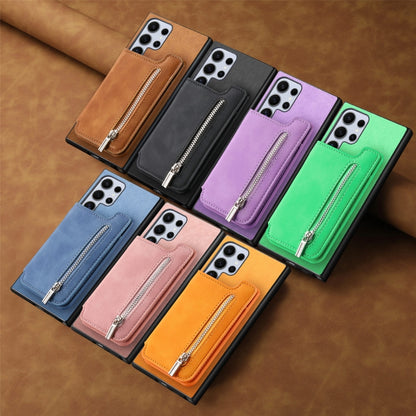 For Samsung Galaxy S25+ 5G Retro MagSafe Zipper Wallet Card Bag Back Phone Case(Brown) - Galaxy S25+ 5G Cases by buy2fix | Online Shopping UK | buy2fix