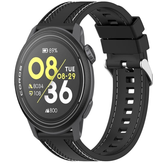 For COROS Pace 3 Quick Release Two Side Stitching Silicone Watch Band(Black)