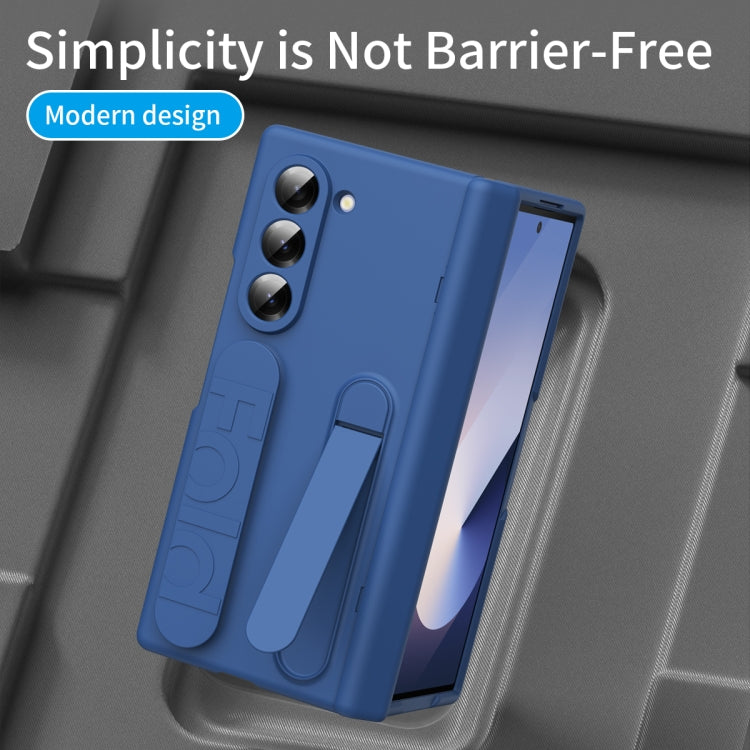 For Samsung Galaxy Z Fold5 5G Bazher Shell Film Integrated Holder Shockproof Phone Case(Blue) - Galaxy Z Fold5 Cases by buy2fix | Online Shopping UK | buy2fix