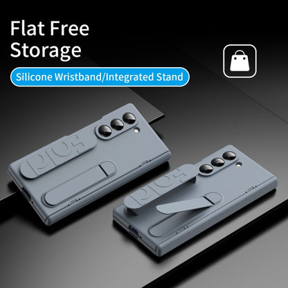 For Samsung Galaxy Z Fold5 5G Bazher Shell Film Integrated Holder Shockproof Phone Case(Grey) - Galaxy Z Fold5 Cases by buy2fix | Online Shopping UK | buy2fix