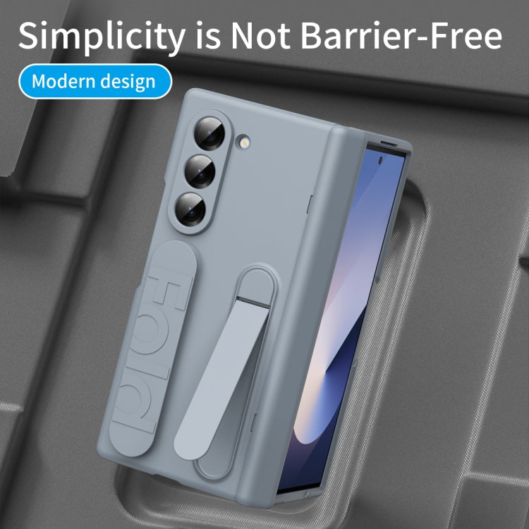 For Samsung Galaxy Z Fold5 5G Bazher Shell Film Integrated Holder Shockproof Phone Case(Grey) - Galaxy Z Fold5 Cases by buy2fix | Online Shopping UK | buy2fix