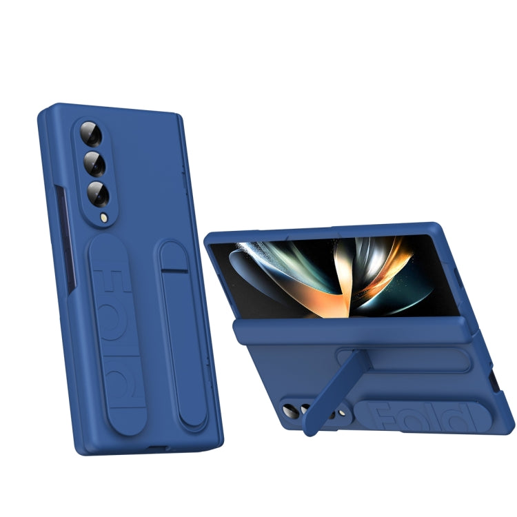 For Samsung Galaxy Z Fold4 Bazher Shell Film Integrated Holder Shockproof Phone Case(Blue) - Galaxy Z Fold4 5G Cases by buy2fix | Online Shopping UK | buy2fix