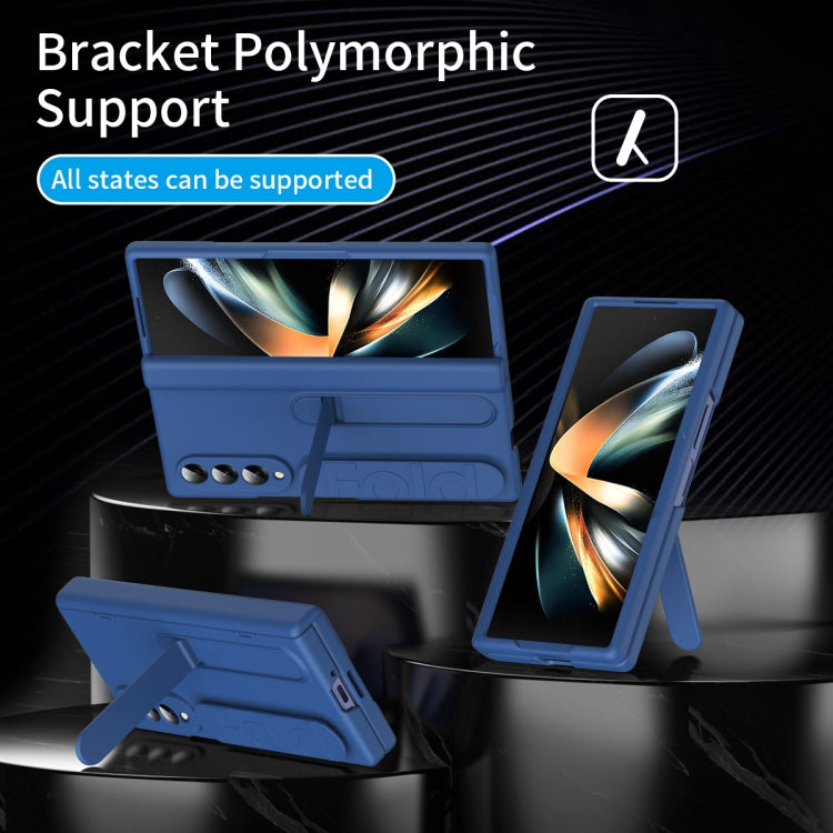 For Samsung Galaxy Z Fold4 Bazher Shell Film Integrated Holder Shockproof Phone Case(Blue) - Galaxy Z Fold4 5G Cases by buy2fix | Online Shopping UK | buy2fix