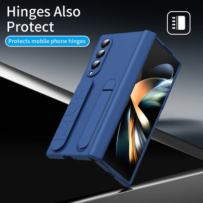 For Samsung Galaxy Z Fold4 Bazher Shell Film Integrated Holder Shockproof Phone Case(Blue) - Galaxy Z Fold4 5G Cases by buy2fix | Online Shopping UK | buy2fix