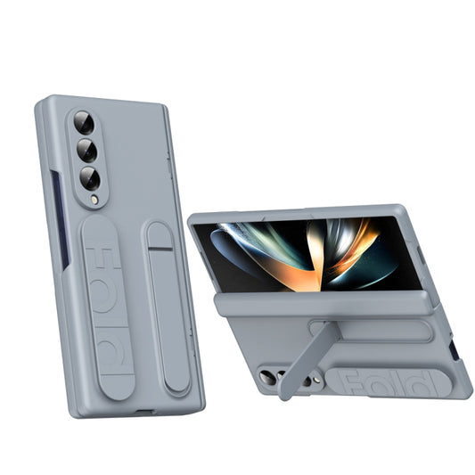 For Samsung Galaxy Z Fold4 Bazher Shell Film Integrated Holder Shockproof Phone Case(Grey) - Galaxy Z Fold4 5G Cases by buy2fix | Online Shopping UK | buy2fix