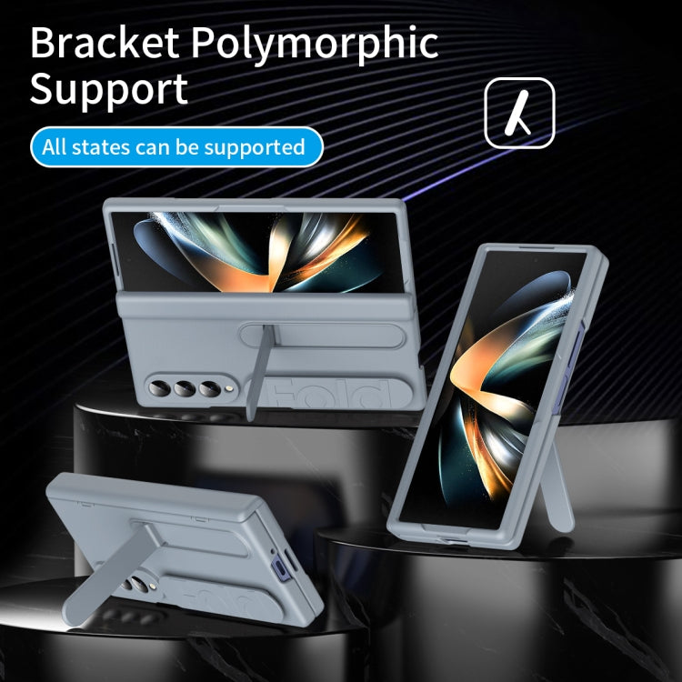 For Samsung Galaxy Z Fold4 Bazher Shell Film Integrated Holder Shockproof Phone Case(Grey) - Galaxy Z Fold4 5G Cases by buy2fix | Online Shopping UK | buy2fix