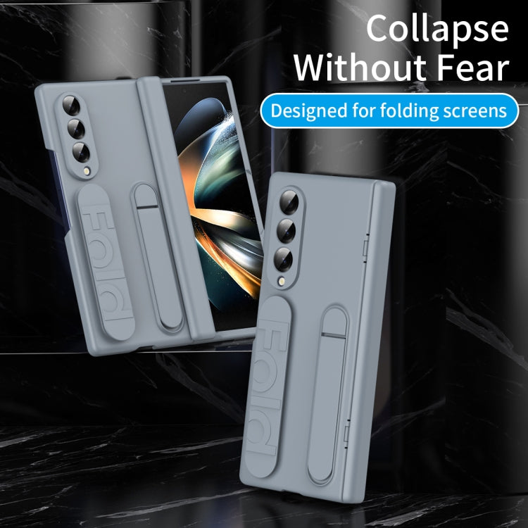 For Samsung Galaxy Z Fold4 Bazher Shell Film Integrated Holder Shockproof Phone Case(Grey) - Galaxy Z Fold4 5G Cases by buy2fix | Online Shopping UK | buy2fix