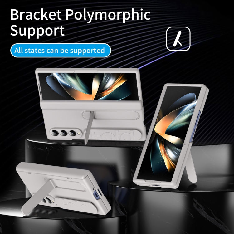 For Samsung Galaxy Z Fold4 Bazher Shell Film Integrated Holder Shockproof Phone Case(Titanium original color) - Galaxy Z Fold4 5G Cases by buy2fix | Online Shopping UK | buy2fix