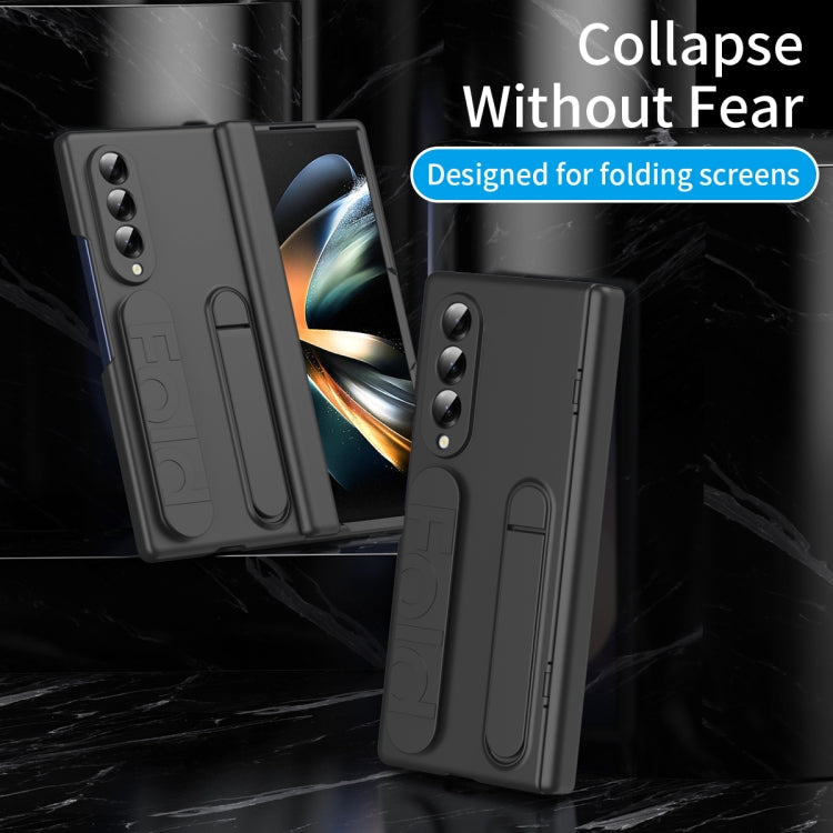 For Samsung Galaxy Z Fold4 Bazher Shell Film Integrated Holder Shockproof Phone Case(Black) - Galaxy Z Fold4 5G Cases by buy2fix | Online Shopping UK | buy2fix