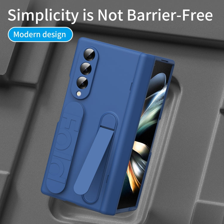 For Samsung Galaxy Z Fold3 5G Bazher Shell Film Integrated Holder Shockproof Phone Case(Blue) - Galaxy Phone Cases by buy2fix | Online Shopping UK | buy2fix