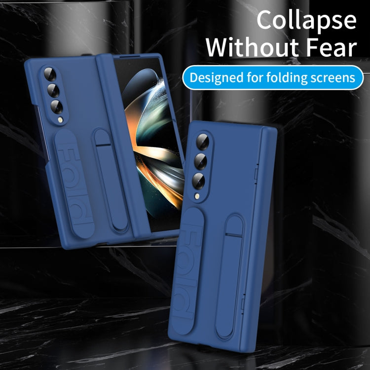 For Samsung Galaxy Z Fold3 5G Bazher Shell Film Integrated Holder Shockproof Phone Case(Blue) - Galaxy Phone Cases by buy2fix | Online Shopping UK | buy2fix