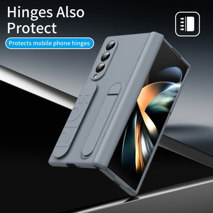 For Samsung Galaxy Z Fold3 5G Bazher Shell Film Integrated Holder Shockproof Phone Case(Grey) - Galaxy Phone Cases by buy2fix | Online Shopping UK | buy2fix