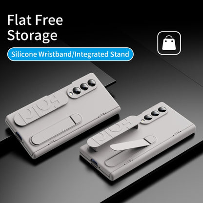 For Samsung Galaxy Z Fold3 5G Bazher Shell Film Integrated Holder Shockproof Phone Case(Titanium original color) - Galaxy Phone Cases by buy2fix | Online Shopping UK | buy2fix