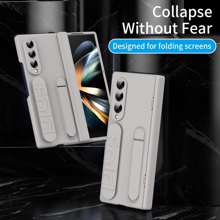 For Samsung Galaxy Z Fold3 5G Bazher Shell Film Integrated Holder Shockproof Phone Case(Titanium original color) - Galaxy Phone Cases by buy2fix | Online Shopping UK | buy2fix