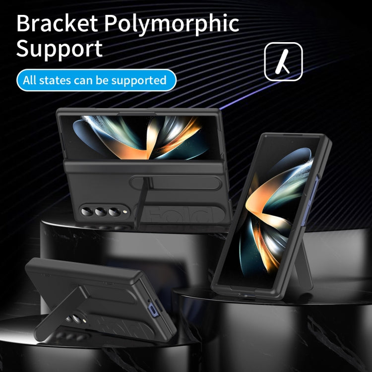 For Samsung Galaxy Z Fold3 5G Bazher Shell Film Integrated Holder Shockproof Phone Case(Black) - Galaxy Phone Cases by buy2fix | Online Shopping UK | buy2fix