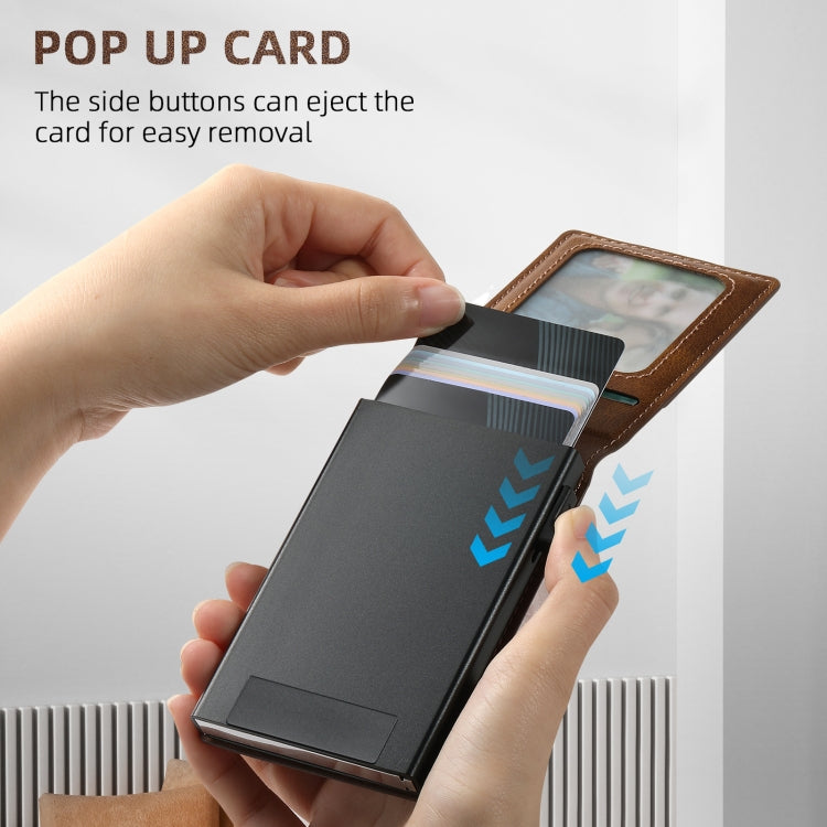 For Samsung Galaxy S22 Ultra 5G Suteni H19 Oil Wax 2-in-1 MagSafe Removable Card Box Back Phone Case(Brown) - Galaxy S22 Ultra 5G Cases by Suteni | Online Shopping UK | buy2fix