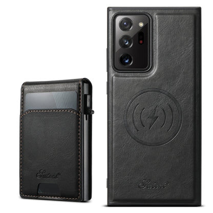 For Samsung Galaxy Note20 5G Suteni H19 Oil Wax 2-in-1 MagSafe Removable Card Box Back Phone Case(Black) - Galaxy Note20 Cases by Suteni | Online Shopping UK | buy2fix