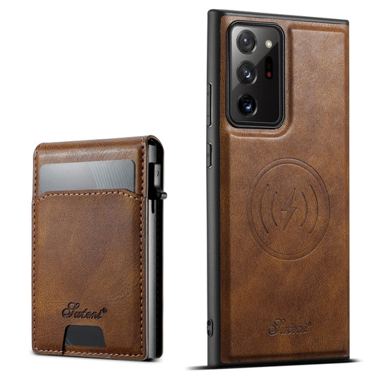 For Samsung Galaxy Note20 5G Suteni H19 Oil Wax 2-in-1 MagSafe Removable Card Box Back Phone Case(Brown)