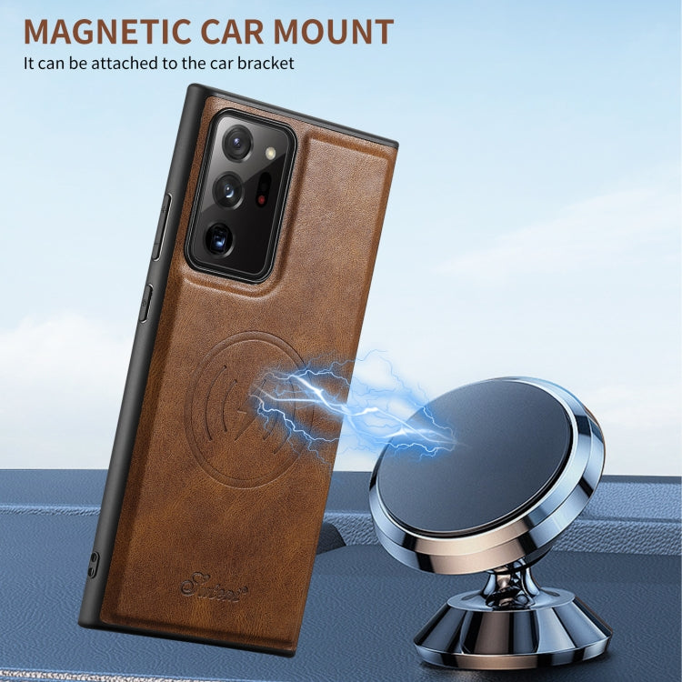 For Samsung Galaxy Note20 5G Suteni H19 Oil Wax 2-in-1 MagSafe Removable Card Box Back Phone Case(Brown) - Galaxy Note20 Cases by Suteni | Online Shopping UK | buy2fix