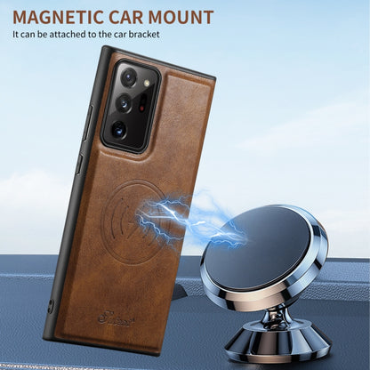 For Samsung Galaxy Note20 5G Suteni H19 Oil Wax 2-in-1 MagSafe Removable Card Box Back Phone Case(Brown) - Galaxy Note20 Cases by Suteni | Online Shopping UK | buy2fix