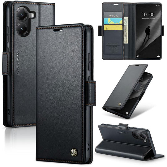 For Xiaomi Poco X7 Pro CaseMe 023 Butterfly Buckle Litchi Texture RFID Anti-theft Leather Phone Case(Black)