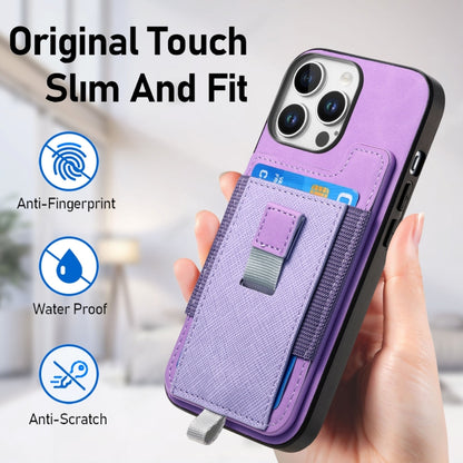 For iPhone 16 Pro Max Retro Magsafe Cross Leather Pull-Out Card Bag Back Phone Case(Purple) - iPhone 16 Pro Max Cases by buy2fix | Online Shopping UK | buy2fix