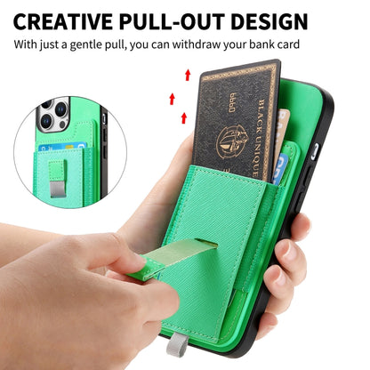 For iPhone 16 Pro Max Retro Magsafe Cross Leather Pull-Out Card Bag Back Phone Case(Green) - iPhone 16 Pro Max Cases by buy2fix | Online Shopping UK | buy2fix