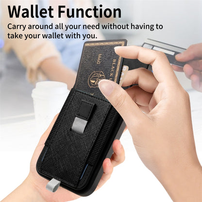 For iPhone 16 Pro Retro Magsafe Cross Leather Pull-Out Card Bag Back Phone Case(Black) - iPhone 16 Pro Cases by buy2fix | Online Shopping UK | buy2fix