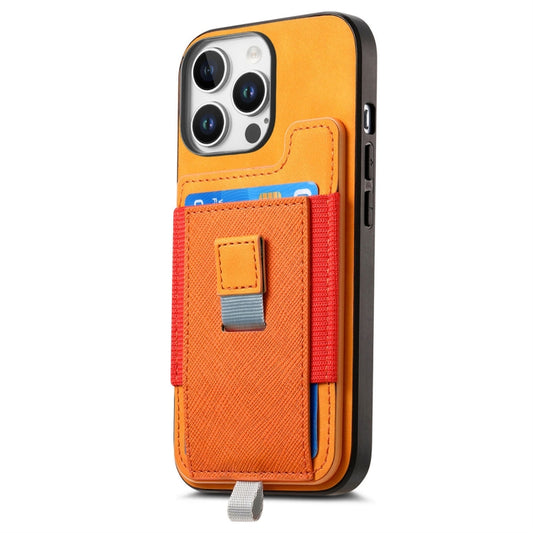 For iPhone 15 Pro Retro Magsafe Cross Leather Pull-Out Card Bag Back Phone Case(Yellow) - iPhone 15 Pro Cases by buy2fix | Online Shopping UK | buy2fix