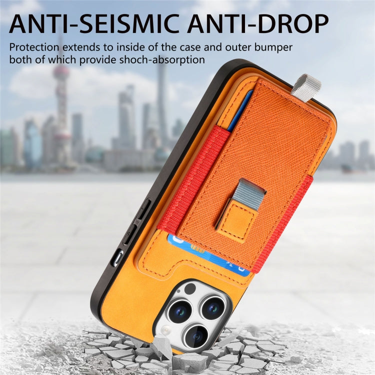 For iPhone 15 Pro Retro Magsafe Cross Leather Pull-Out Card Bag Back Phone Case(Yellow) - iPhone 15 Pro Cases by buy2fix | Online Shopping UK | buy2fix