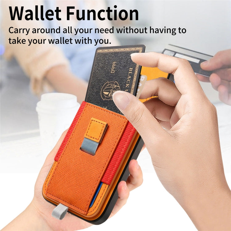 For iPhone 15 Pro Retro Magsafe Cross Leather Pull-Out Card Bag Back Phone Case(Yellow) - iPhone 15 Pro Cases by buy2fix | Online Shopping UK | buy2fix