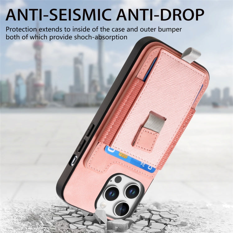 For iPhone 15 Pro Retro Magsafe Cross Leather Pull-Out Card Bag Back Phone Case(Pink) - iPhone 15 Pro Cases by buy2fix | Online Shopping UK | buy2fix