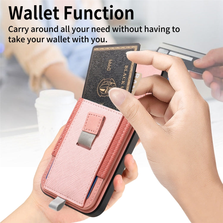 For iPhone 15 Pro Retro Magsafe Cross Leather Pull-Out Card Bag Back Phone Case(Pink) - iPhone 15 Pro Cases by buy2fix | Online Shopping UK | buy2fix