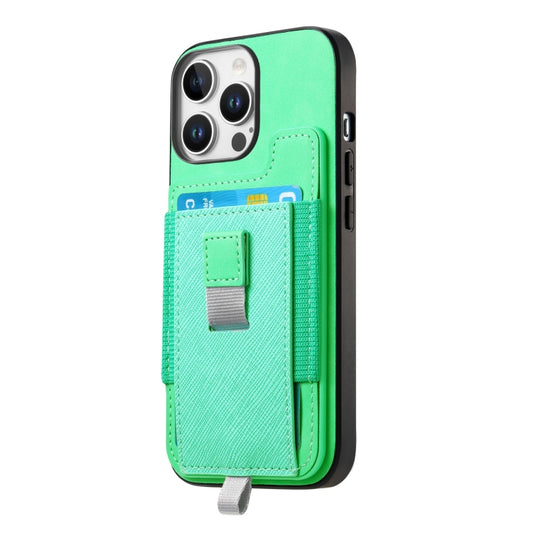 For iPhone 15 Pro Retro Magsafe Cross Leather Pull-Out Card Bag Back Phone Case(Green) - iPhone 15 Pro Cases by buy2fix | Online Shopping UK | buy2fix