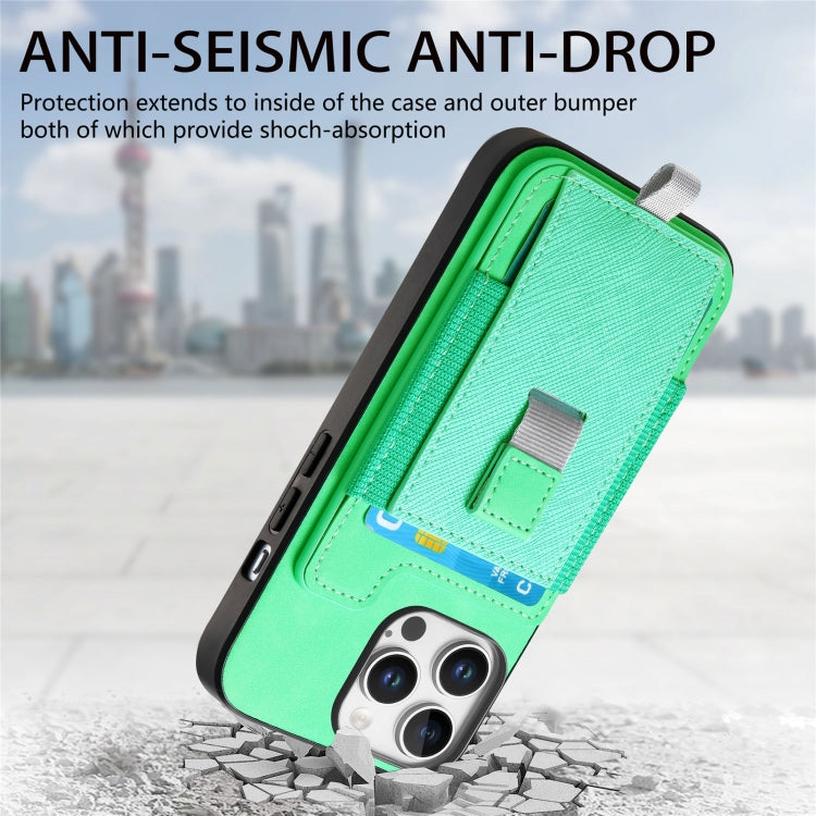 For iPhone 15 Pro Retro Magsafe Cross Leather Pull-Out Card Bag Back Phone Case(Green) - iPhone 15 Pro Cases by buy2fix | Online Shopping UK | buy2fix