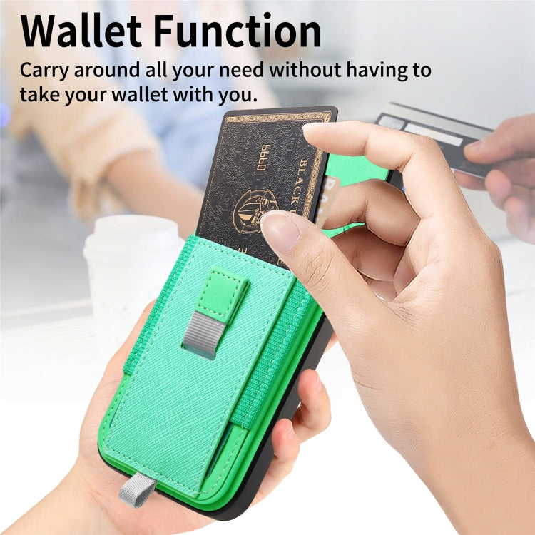 For iPhone 15 Pro Retro Magsafe Cross Leather Pull-Out Card Bag Back Phone Case(Green) - iPhone 15 Pro Cases by buy2fix | Online Shopping UK | buy2fix