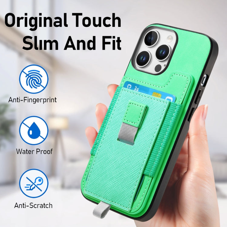 For iPhone 15 Pro Retro Magsafe Cross Leather Pull-Out Card Bag Back Phone Case(Green) - iPhone 15 Pro Cases by buy2fix | Online Shopping UK | buy2fix