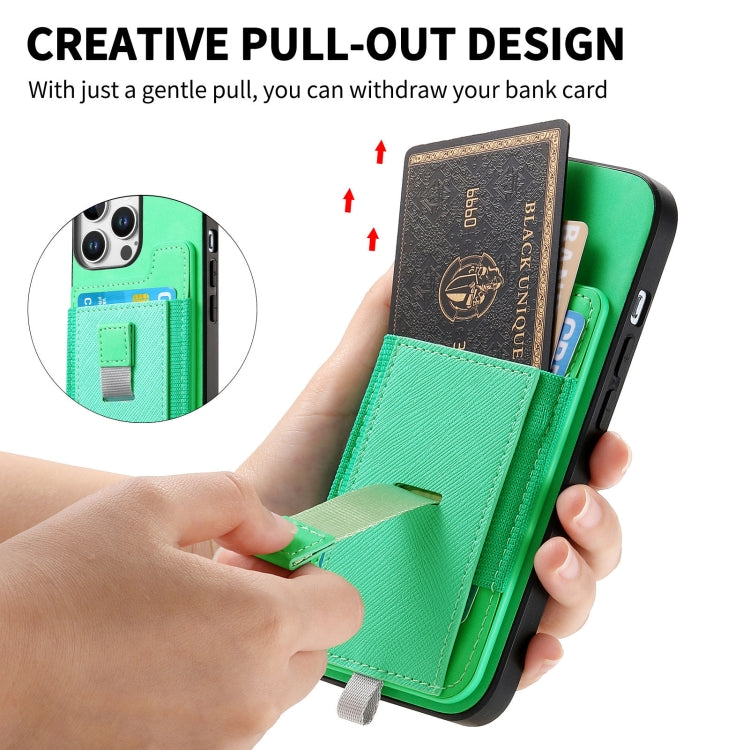 For iPhone 15 Pro Retro Magsafe Cross Leather Pull-Out Card Bag Back Phone Case(Green) - iPhone 15 Pro Cases by buy2fix | Online Shopping UK | buy2fix