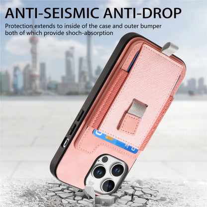 For iPhone 15 Retro Magsafe Cross Leather Pull-Out Card Bag Back Phone Case(Pink) - iPhone 15 Cases by buy2fix | Online Shopping UK | buy2fix